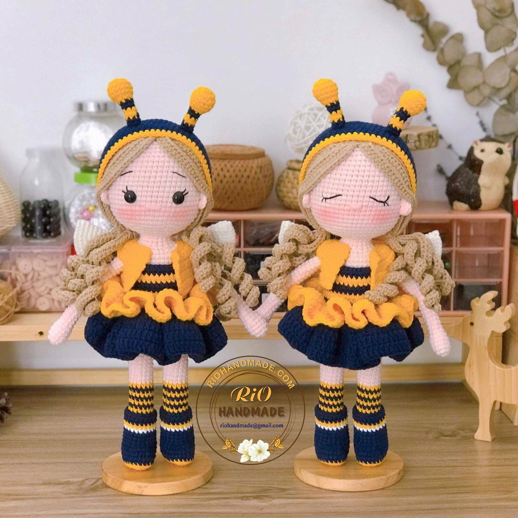 Handmade yarn cotton doll crochet, amigurumi bee doll , cute doll, soft toy for baby, toddler, kid, adult hobby