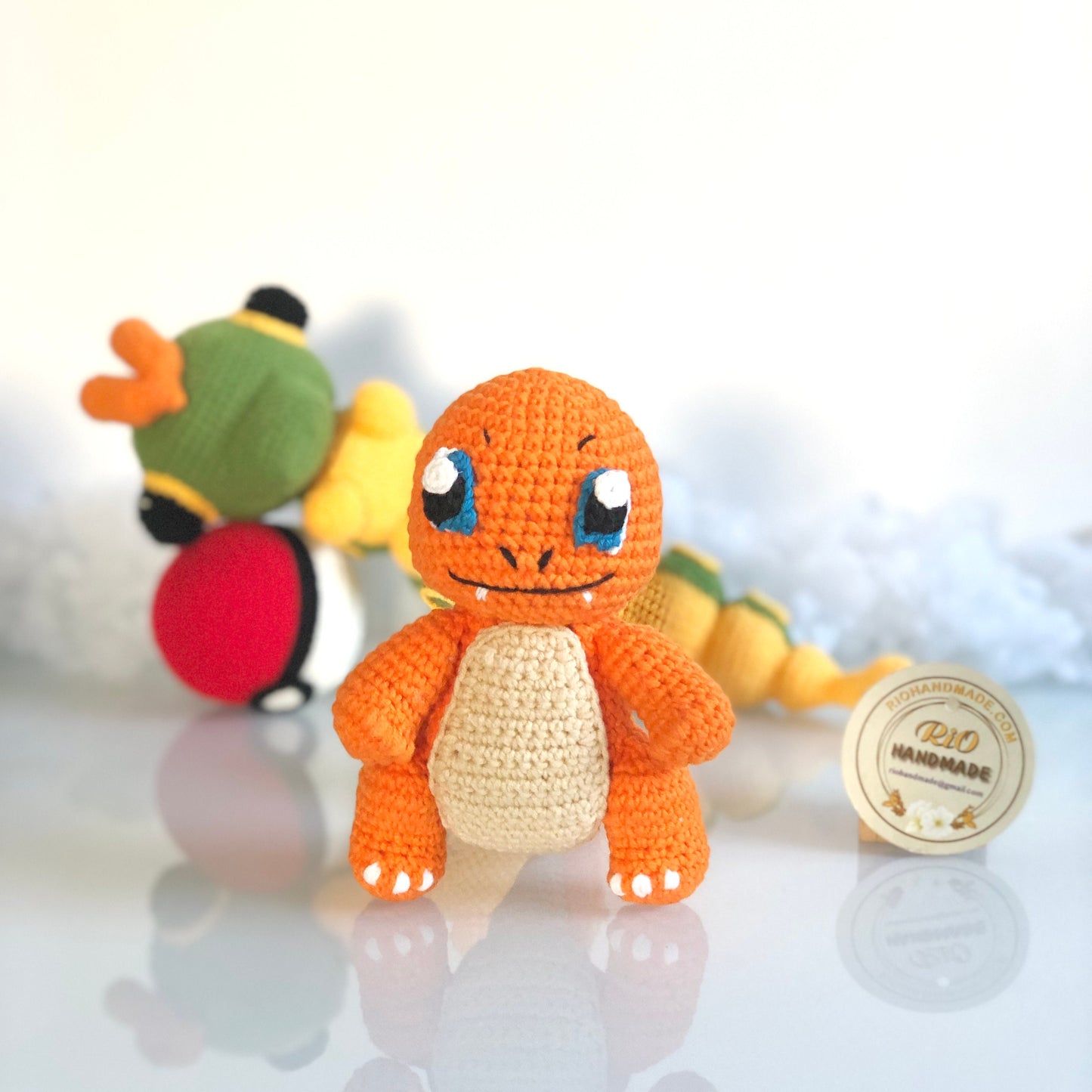 Handmade yarn cotton Charmander inspired crochet, amigurumi, toy for kid, toddler, kid, adult hobby,