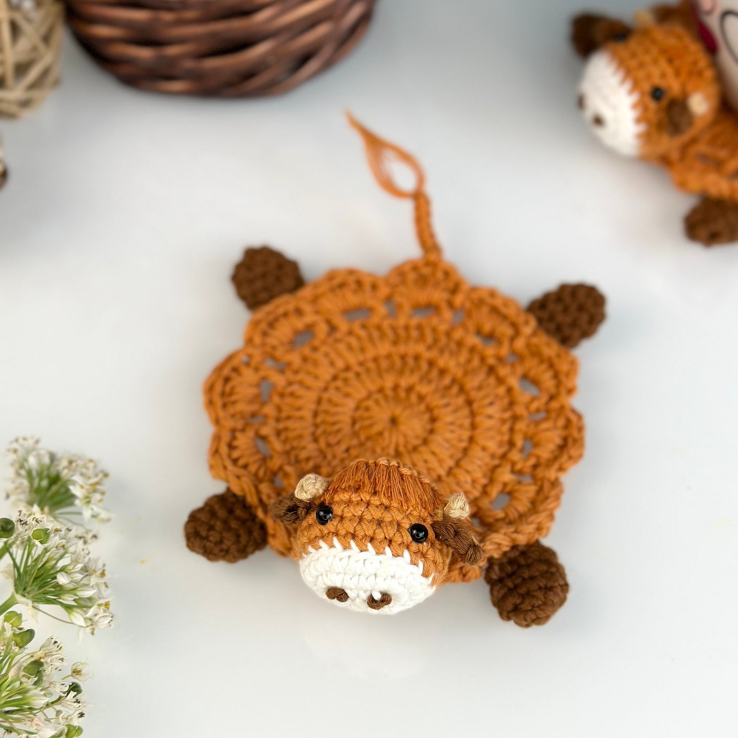 Ready To Ship, Rio Handmade Crochet Coaster, Crochet Highland Cow Coaster, Mug Rug, Housewarming Gift, Home Decor