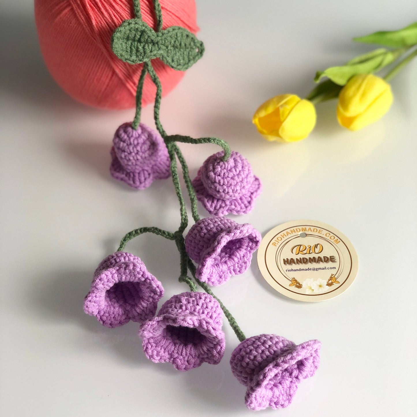 Handmade car rearview mirror charm, crochet Bellflowers, amigurumi Lily of the valley, gift, car hanging accessory, Bellflowers hanging