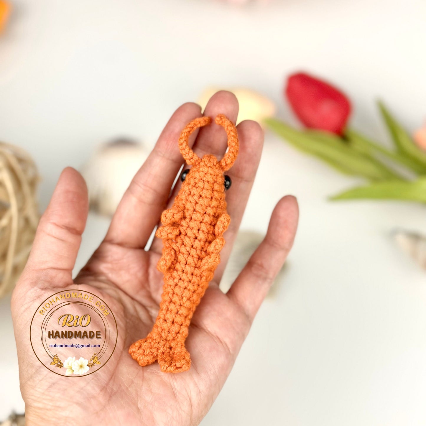 Rio Handmade keychain shrimp, shrimp keychain, crochet shrimp, cute gift