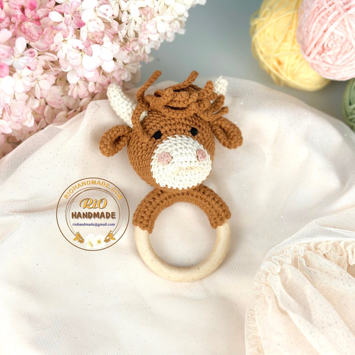 Personalized Baby Gift, Crochet Highland Rattle, Baby Crochet Rattle Gift, Baby Shower Gift, Toy Rattle With Name