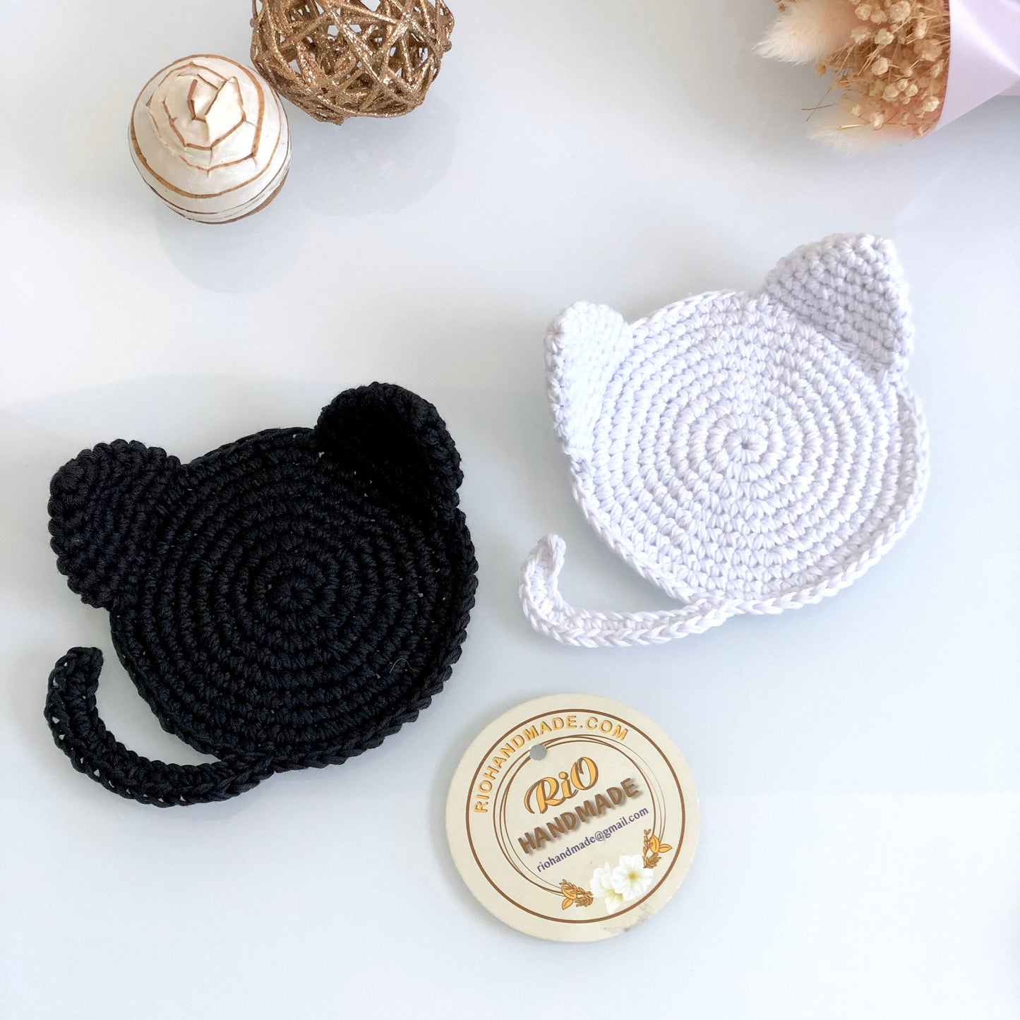 Handmade Cat Coaster Crochet, Amigurumi Coaster, Cat Coaster, Mug Rug, Kitten Bottom, Housewarming Gift, Home Decor