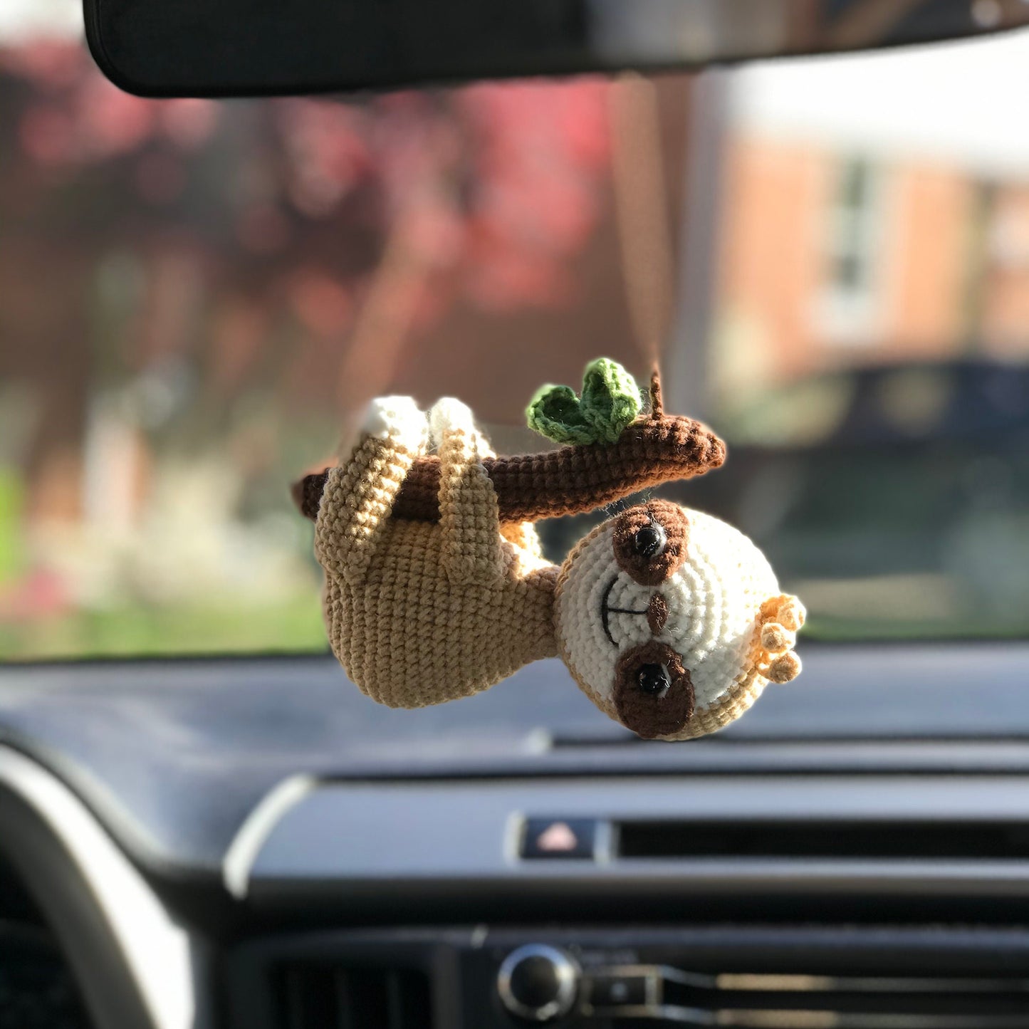 Rio Handmade sloth crochet car rearview charm, hanging, amigurumi, plushie gift
