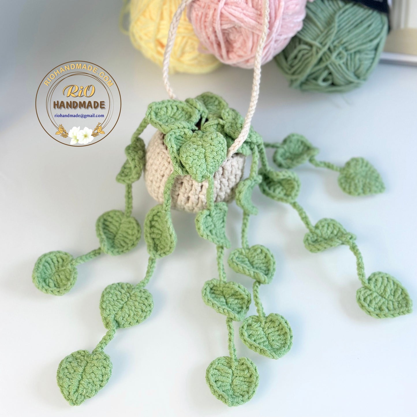 Handmade car rearview mirror charm, crochet hanging plant, Birthday gift, car hanging accessory, Car hanging plant