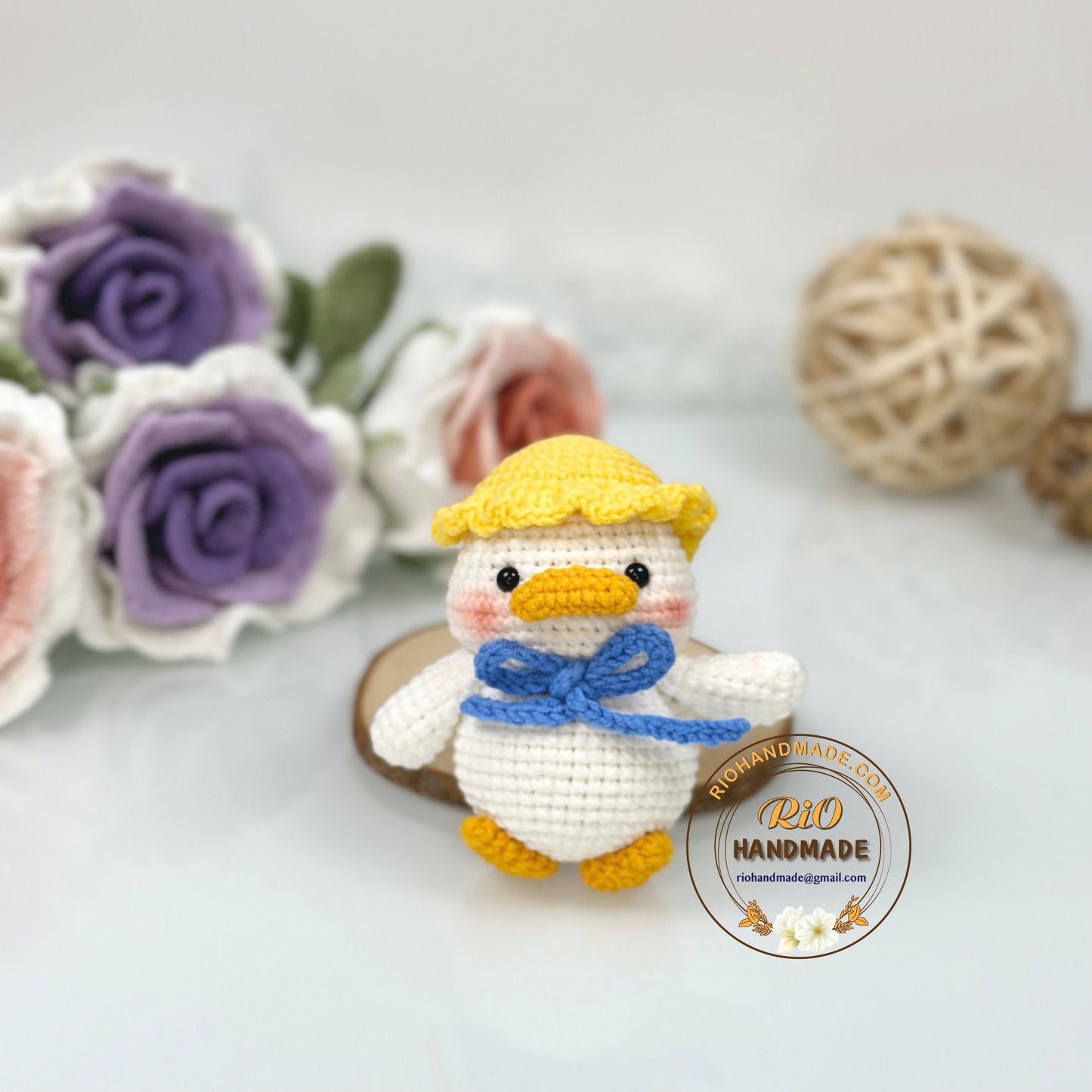 Handmade Duck Crochet, Amigurumi Farmer Duck, Toy For Kid, Cute Gift, Car Hanging Accessory