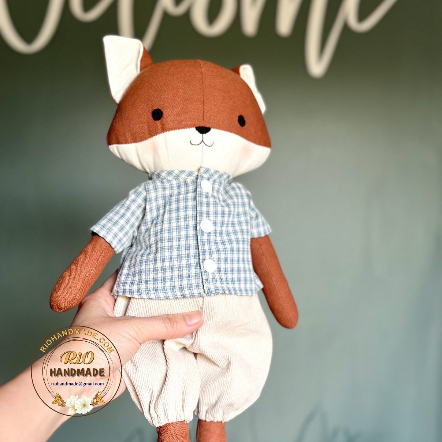 Ready To Ship, Rio Handmade Linen Fox Toy, Nursery Decor Stuffed, Linen Baby Toy, Stuffed Fox Toy For Toddler, Kid, Adult Hobby