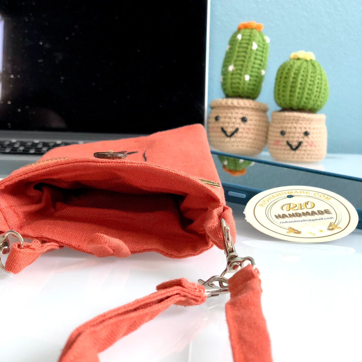Hand Embroidered Linen Crossbody Phone Pouch, Linen Iphone Pouch, Cell phone crossbody purse