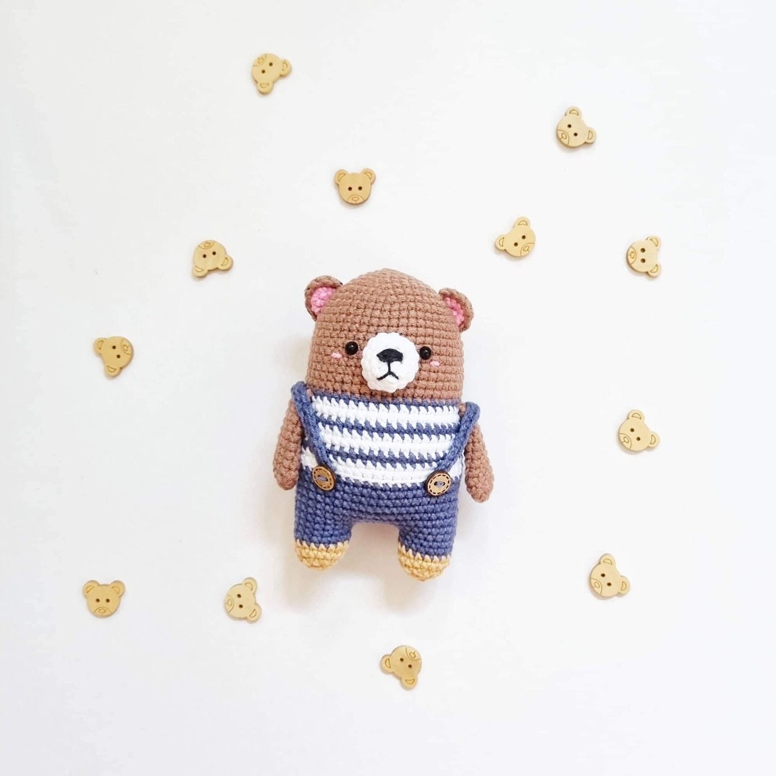 Handmade bear crochet keychain, pom bag charm, car rear view hanging mirrior, amigurumi, cute gift.