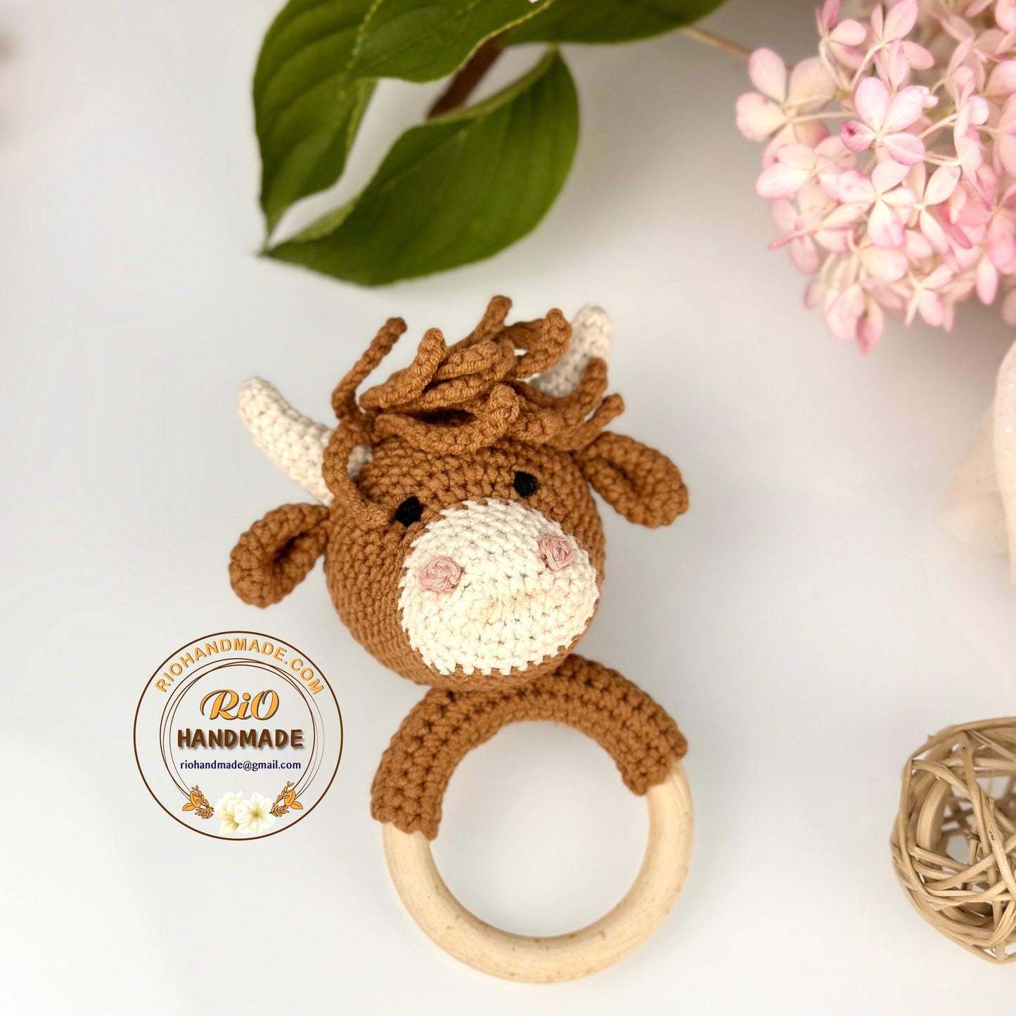 Personalized Baby Gift, Crochet Highland Rattle, Baby Crochet Rattle Gift, Baby Shower Gift, Toy Rattle With Name