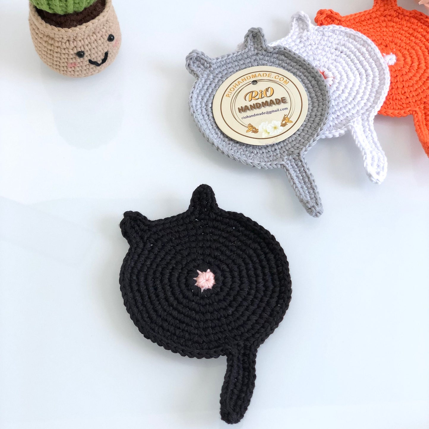 Handmade Cat Butt Coaster Crochet, Amigurumi Coaster, Cat Coaster, Mug Rug, Kitten Bottom, Housewarming Gift, Home Decor