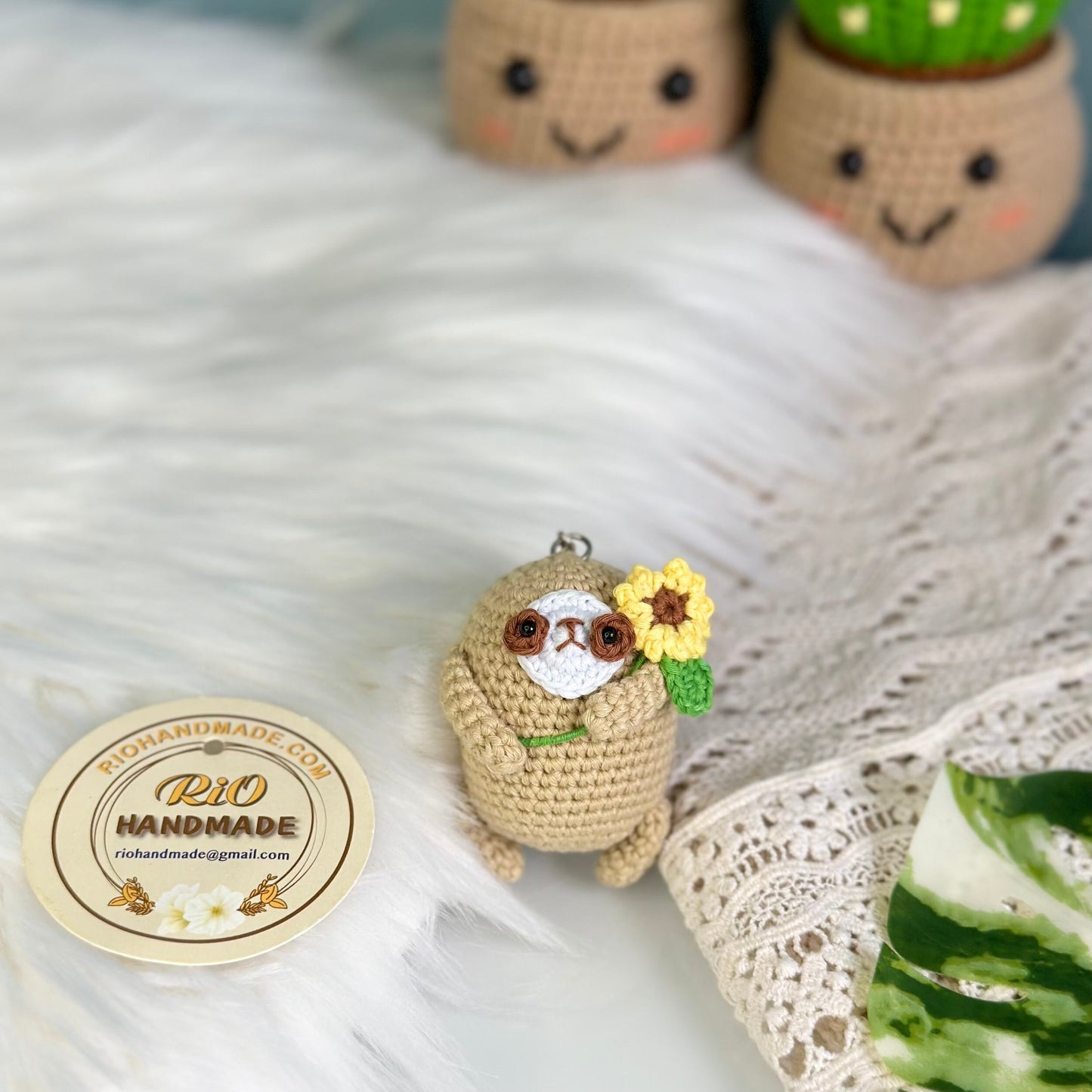 Handmade Sloth Keychain, Car Rearview Mirror Charm Crochet, Amigurumi Sloth, Valentine Gift, Car Hanging Accessory