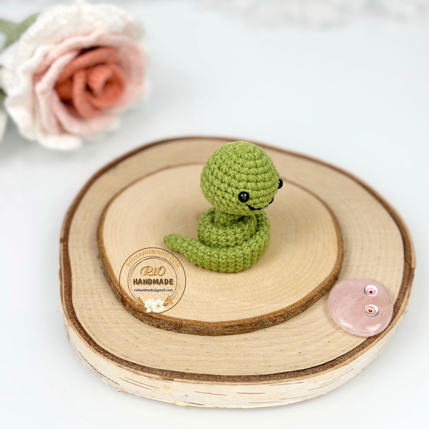 Rio Handmade yarn cotton snake crochet keychain, amigurumi snake, cute snake car rear view hanging, home decor, adult hobby