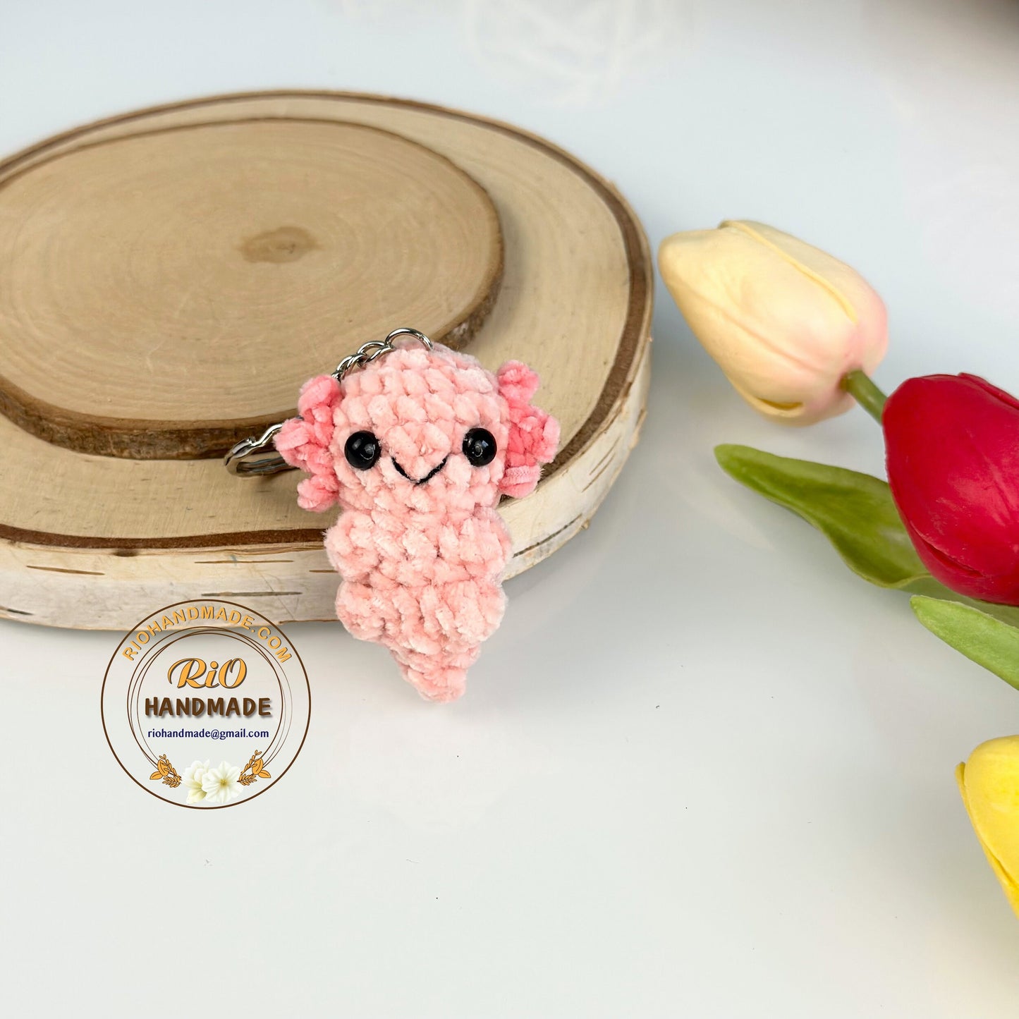 Handmade Velvet Axolotl, crochet Axolotl, amigurumi Axolotl keychain, plushie toy, cute gift, ornament, car rear view hanging