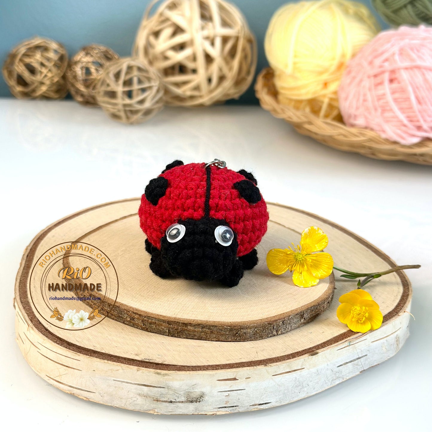 Rio Handmade Ladybug crochet keychain, mirror charm, crochet ladybug, amigurumi, cute toy, gift