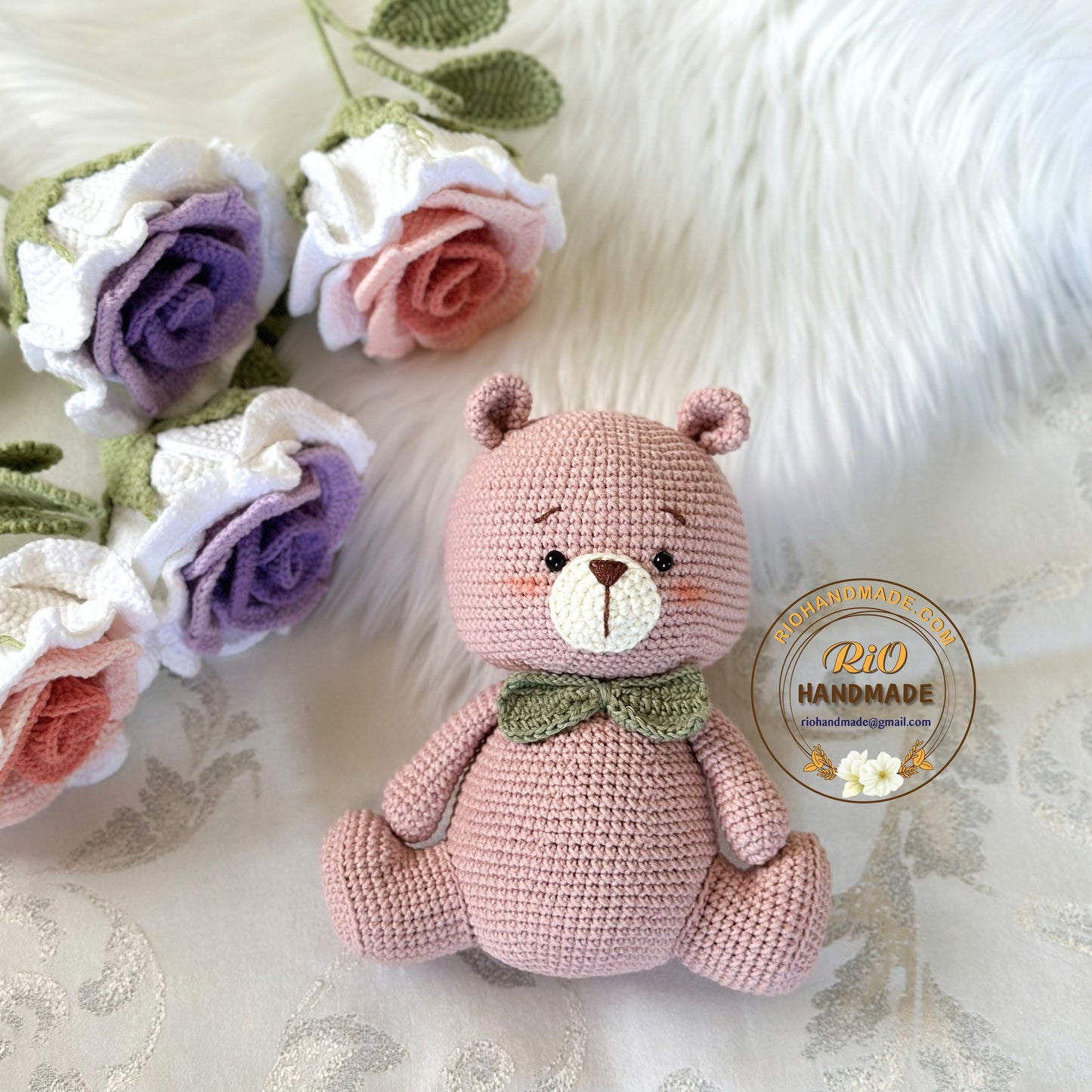 Ready To Ship, Rio Handmade Bear Crochet, Cute Bear Plushie Crochet, Amigurumi Chubby Bear, Toy For Baby, Toddler, Kid, Adult Hobby