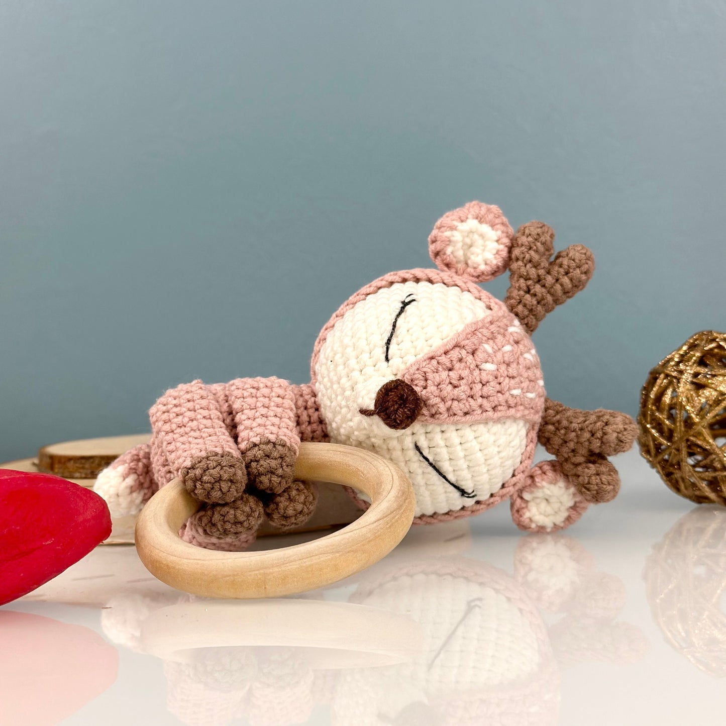 Personalized Baby Gift, Crochet Deer Rattle, Baby Crochet Rattle Gift, Baby Shower Gift, Toy Rattle With Name, Christmas Gift