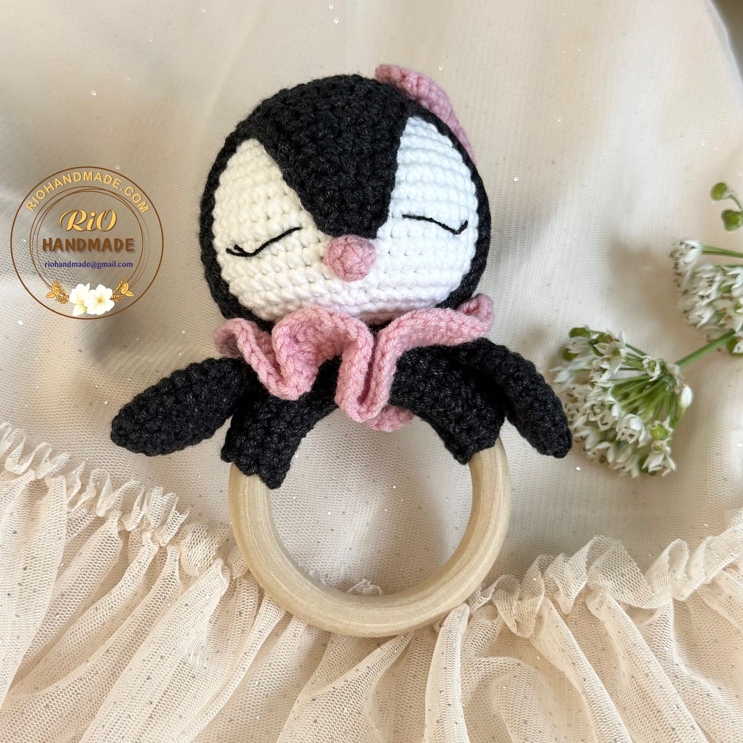 Baby Rattle, Crochet Penguin Rattle and Matching Toy, Animal Newborn Baby Rattle, Baby Crochet Rattle Gift, Baby Shower Gift