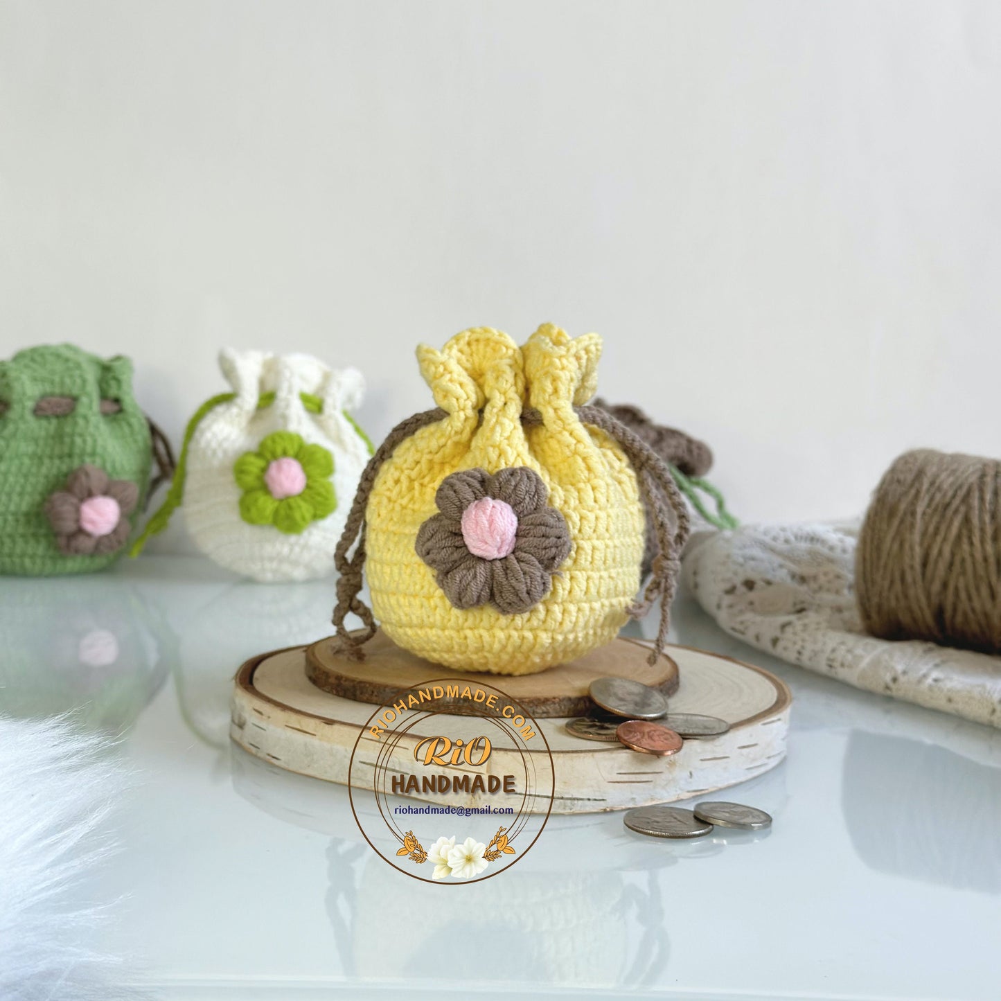 Rio Handmade Flower Pouch, Crochet Flower Pouch, Flower Purse, Cute Mini Coin Bag, Daily Pouch