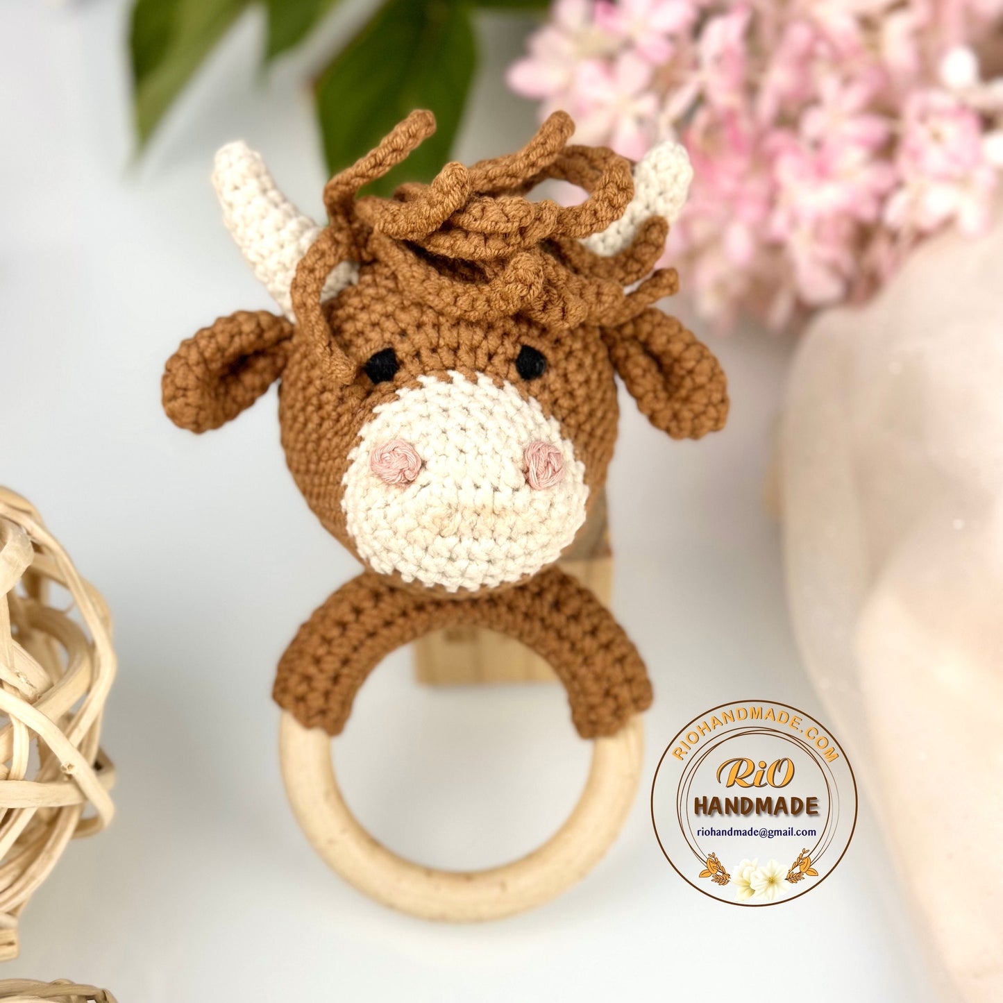 Personalized Baby Gift, Crochet Highland Rattle, Baby Crochet Rattle Gift, Baby Shower Gift, Toy Rattle With Name