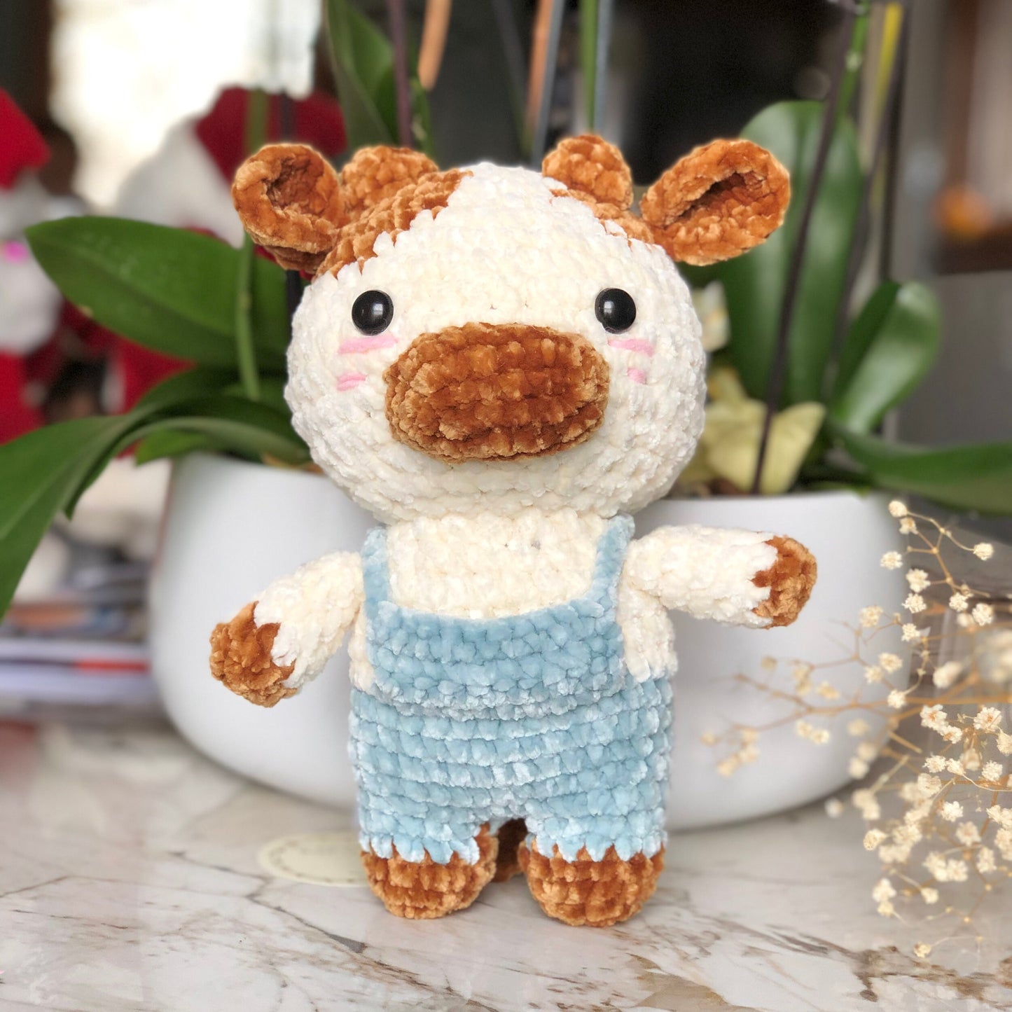 Ready To Ship, Rio Handmade Velvet Cow, Cute Cow Plushie Crochet, Amigurumi Chubby Cow cute, Soft Toy For Baby, Toddler, Kid, Adult Hobby