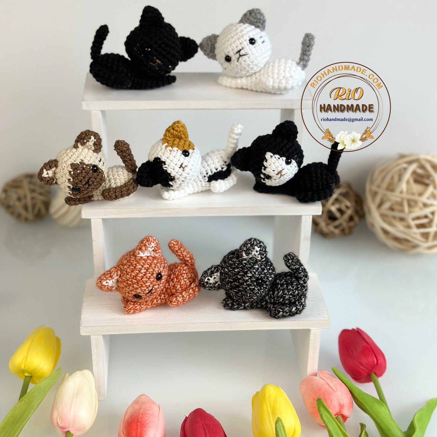 Handmade yarn cotton cat crochet, amigurumi cute little cat, home decor, cute keychain, adult hobby, perfect idea for gifts, present