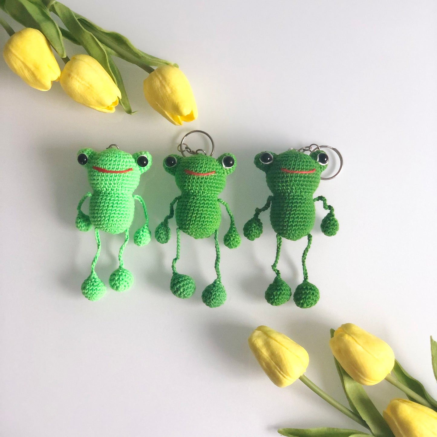 Handmade frog crochet keychain mirror charm crochet amigurumi, plushie toy, gift