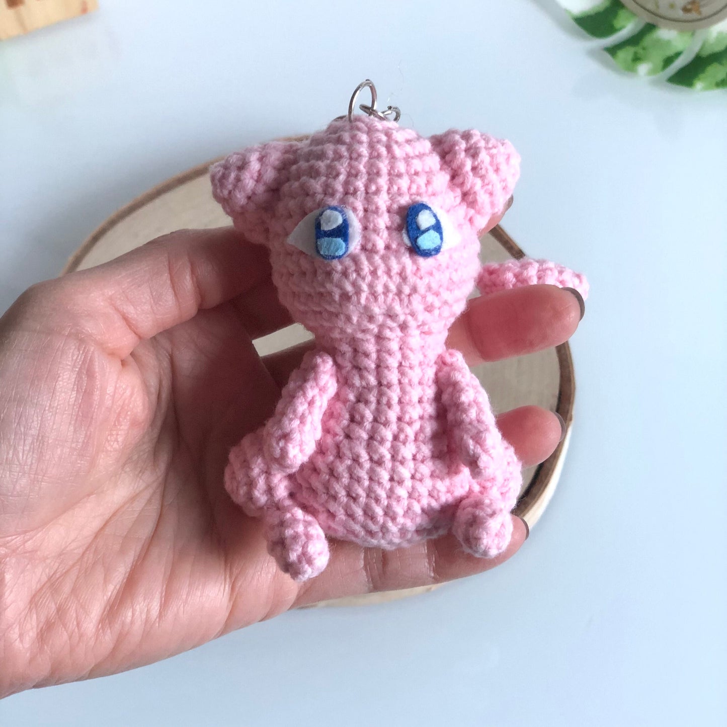 Handmade Mew Crochet Keychain, Crochet inspired Pokemon, Car Charm, Mew Car Accessory, Gift for Kids, Gift for Adult