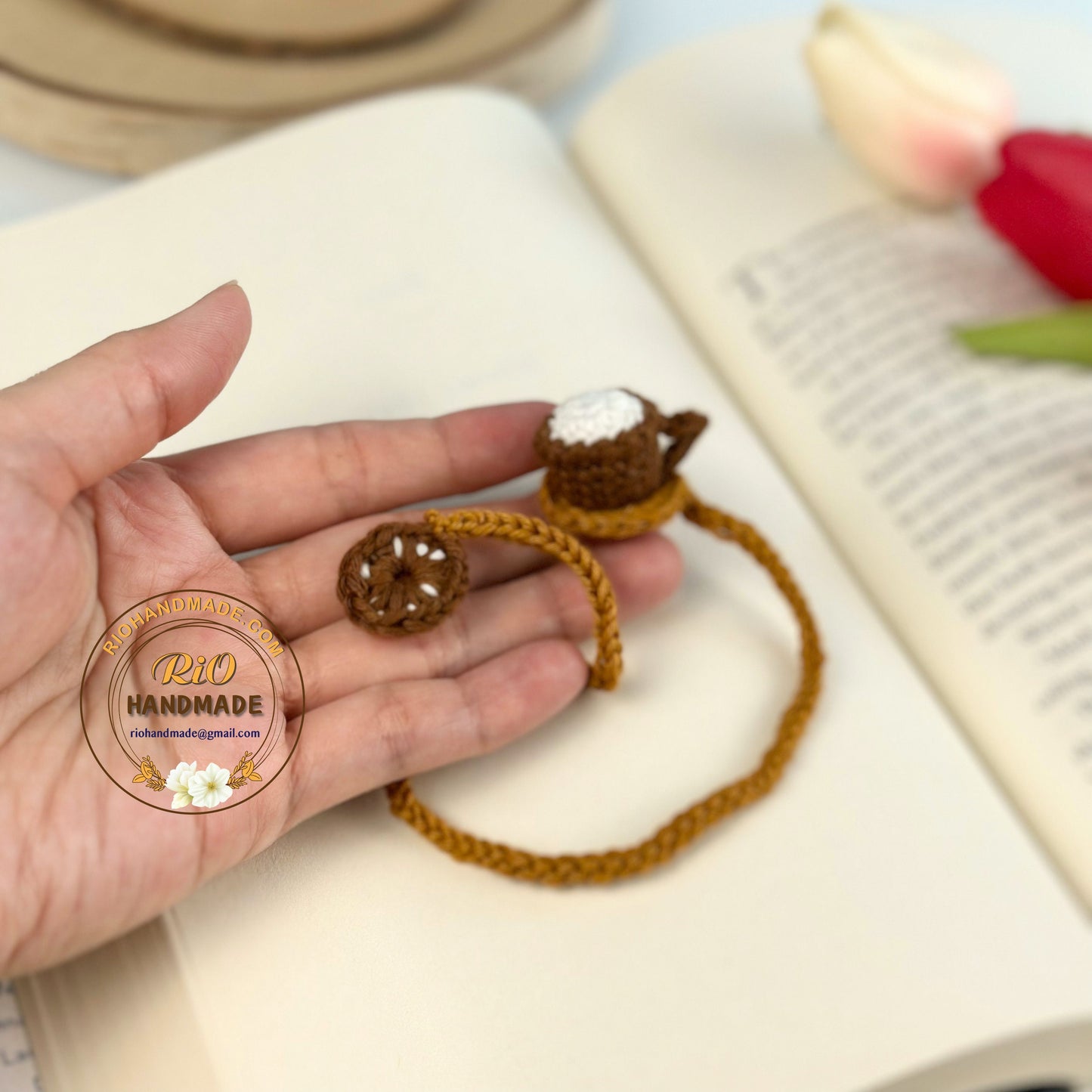 Ready To Ship, Rio Handmade Crochet Cup Of Coffe and Donut Bookmark, Gift For Teacher, Gift For Reading Lovers, Gift For Mom