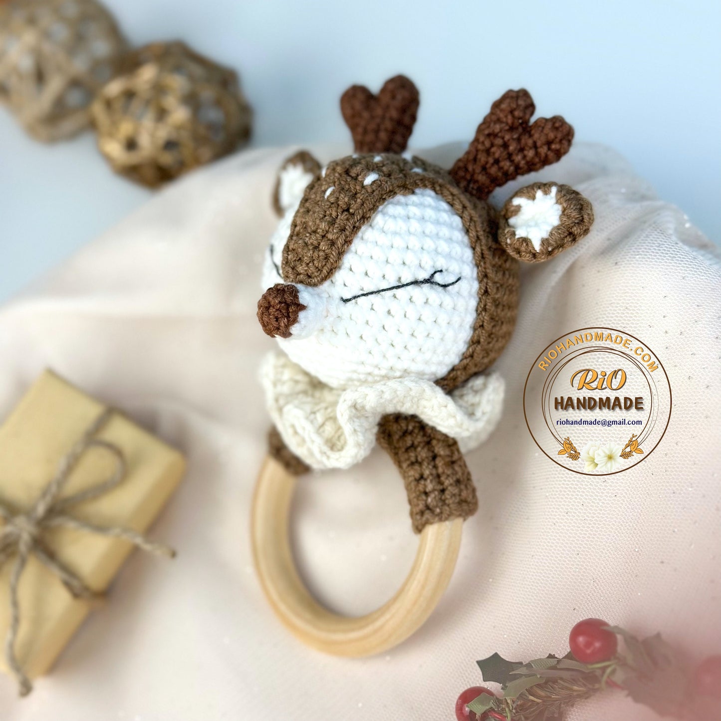 Personalized Baby Gift, Crochet Deer Rattle, Baby Crochet Rattle Gift, Baby Shower Gift, Toy Rattle With Name, Christmas Gift