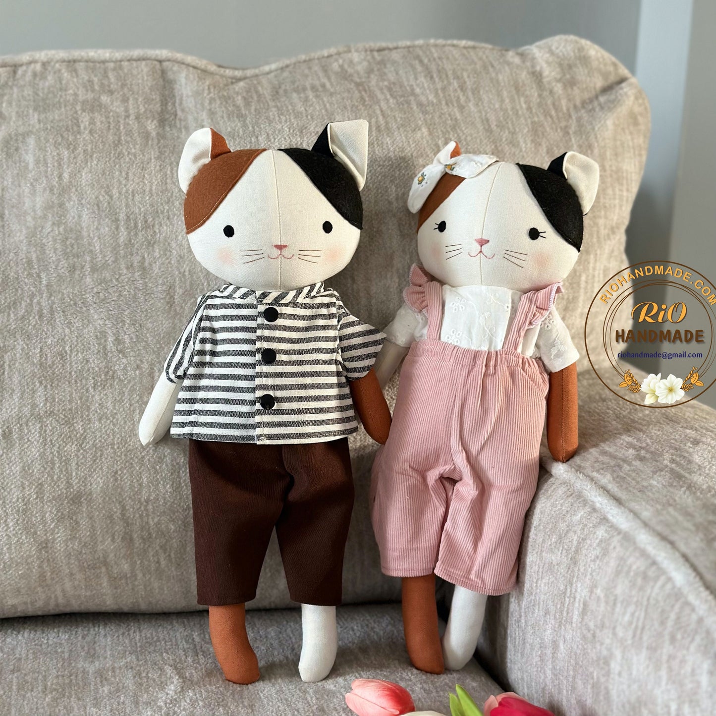 Rio Handmade Linen Cat Doll, Nursery Decor Stuffed, Linen Baby Toy, Stuffed Cat Toy For Toddler, Kid, Adult Hobby