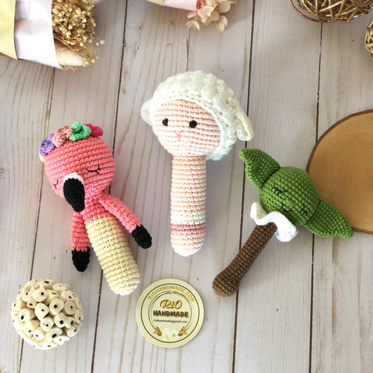 Animal newborn baby rattle, Baby crochet rattle gift, teething ring for baby