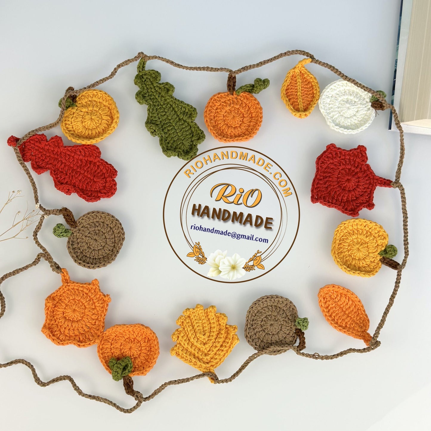 Rio Handmade Crochet Amigurumi Pumpkin Garland, Wall Hanging Pumpkin, Autumn Decor, Fall Garland, Fall Decoration