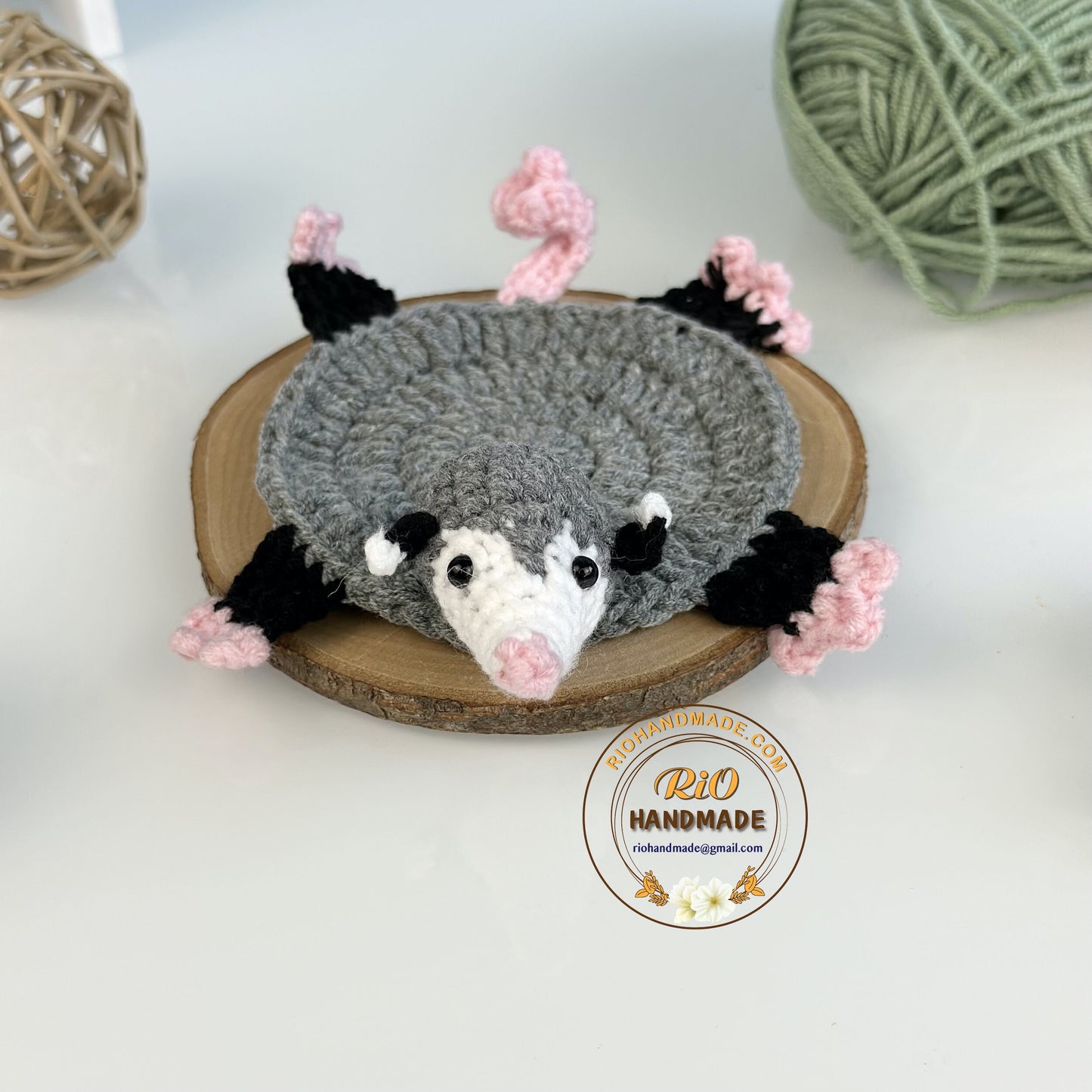 Ready To Ship, Rio Handmade Crochet Coaster, Crochet Opossum Coaster, Mug Rug, Housewarming Gift, Home Decor, Gift For Teacher, Parent