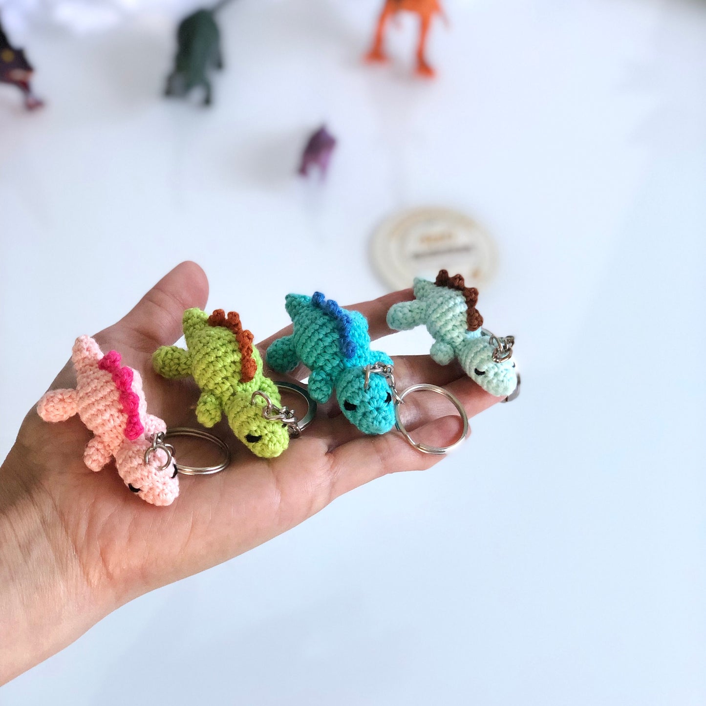 Handmade tiny sleepy Baby Dinosaur keychain, crochet Dinosaur, amigurumi Dinosaur, plushie toy, gift, ornament, keychain.