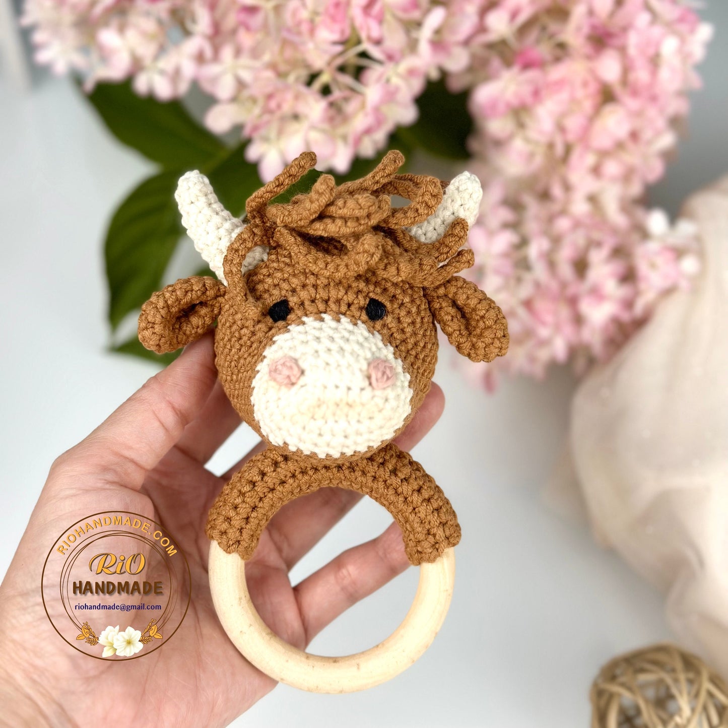 Personalized Baby Gift, Crochet Highland Rattle, Baby Crochet Rattle Gift, Baby Shower Gift, Toy Rattle With Name