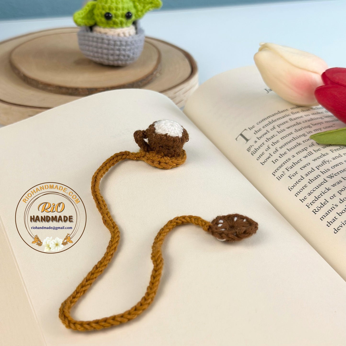 Ready To Ship, Rio Handmade Crochet Cup Of Coffe and Donut Bookmark, Gift For Teacher, Gift For Reading Lovers, Gift For Mom
