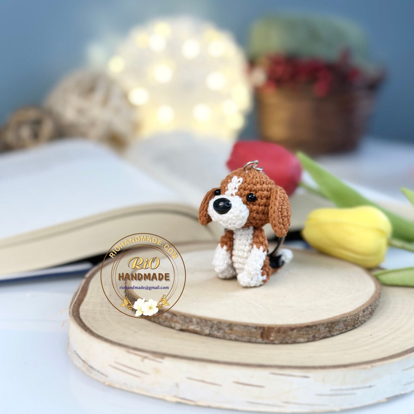 Rio Handmade yarn Beagle crochet, Amigurumi mini Beagle, Cute Beagle, Cute Dog, Home Decor, Crochet Keychain, Adult Hobby
