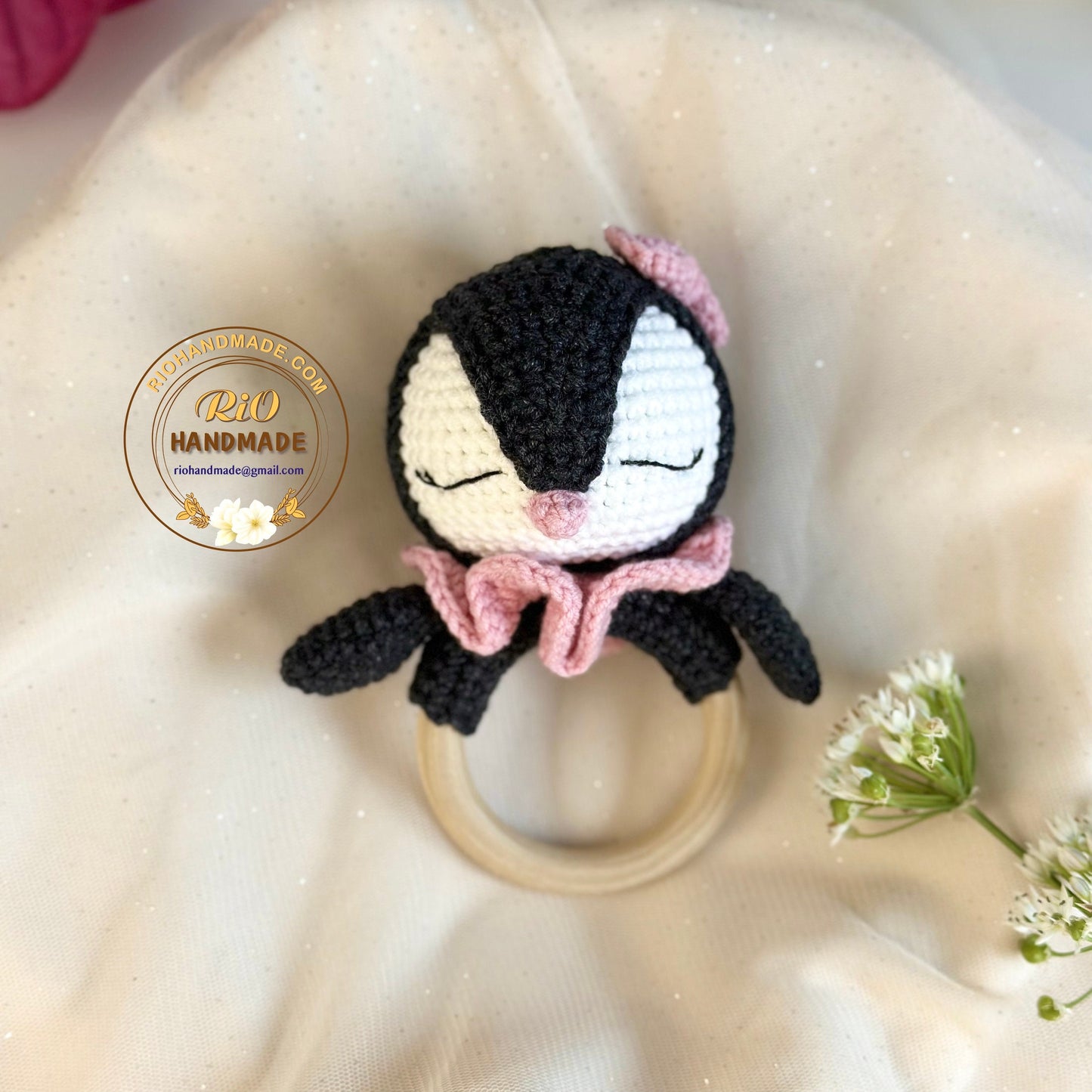 Baby Rattle, Crochet Penguin Rattle and Matching Toy, Animal Newborn Baby Rattle, Baby Crochet Rattle Gift, Baby Shower Gift