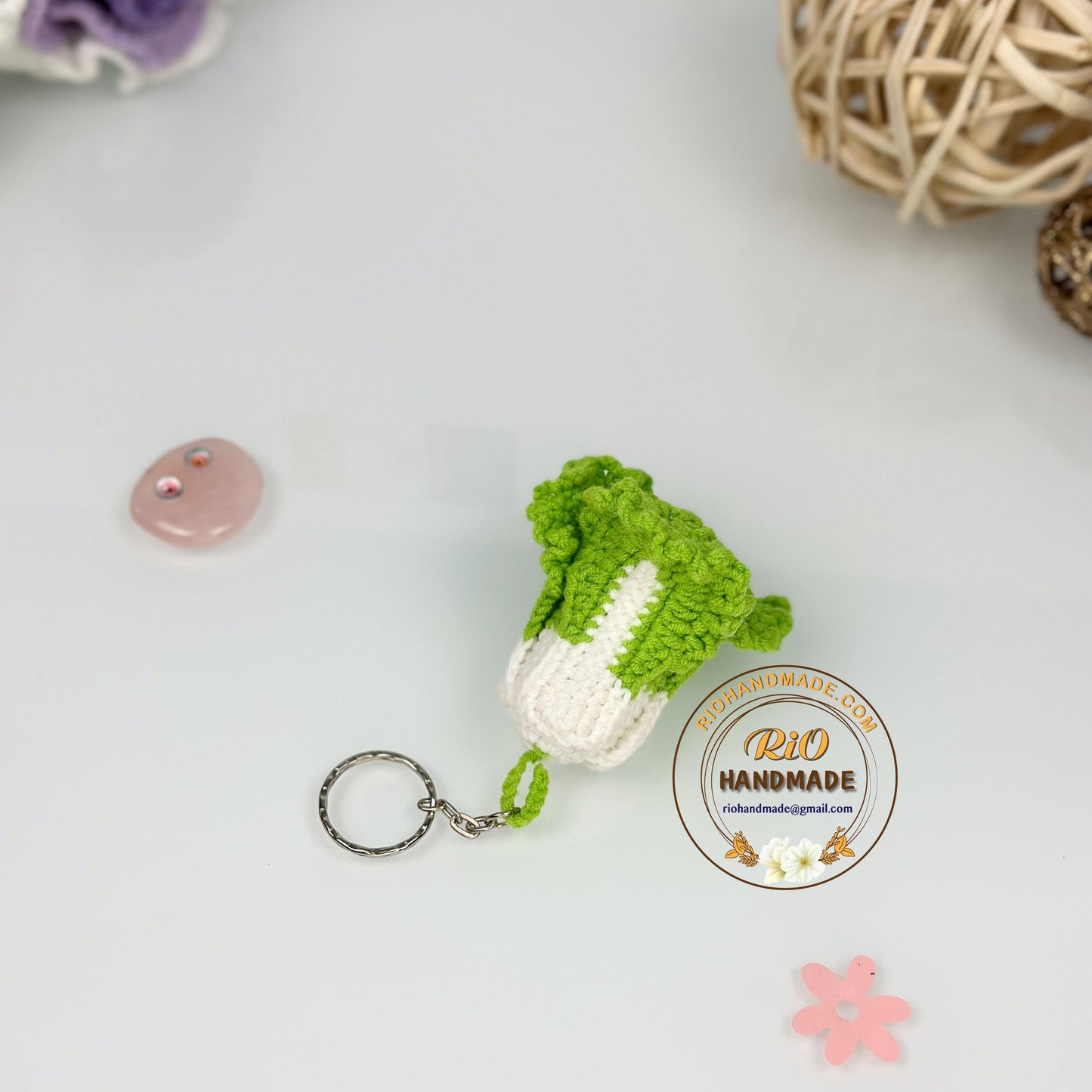 Handmade Napa Cabbage Crochet Keychain, Amigurumi Celery Cabbage, Car Charm, Car Rear View Hanging