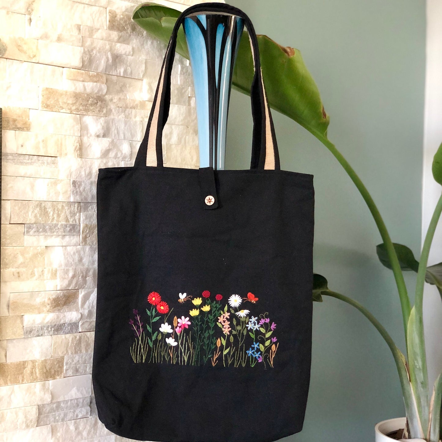 Ready To Ship, Handmade Embroidery Floral Tote Bag Wild Flowers
