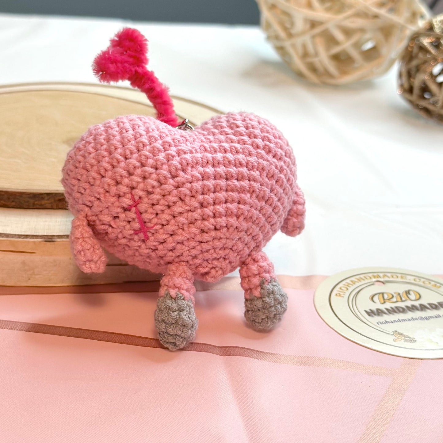 Ready To Ship, Handmade Heart Inspired Crochet Keychain, Amigurumi Heart, Cute Gift, Car Charm