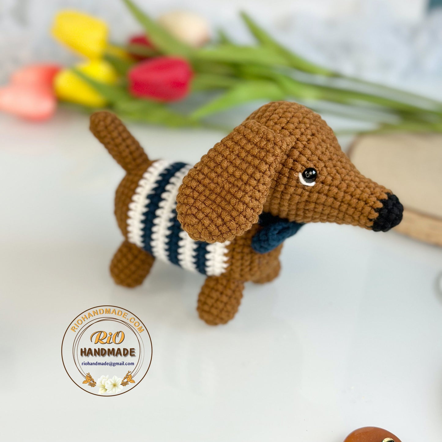 Handmade Dachshund Dog crochet, amigurumi Dachshund plush,home decor, toy for kid, perfect idea for gifts, present, craft doll