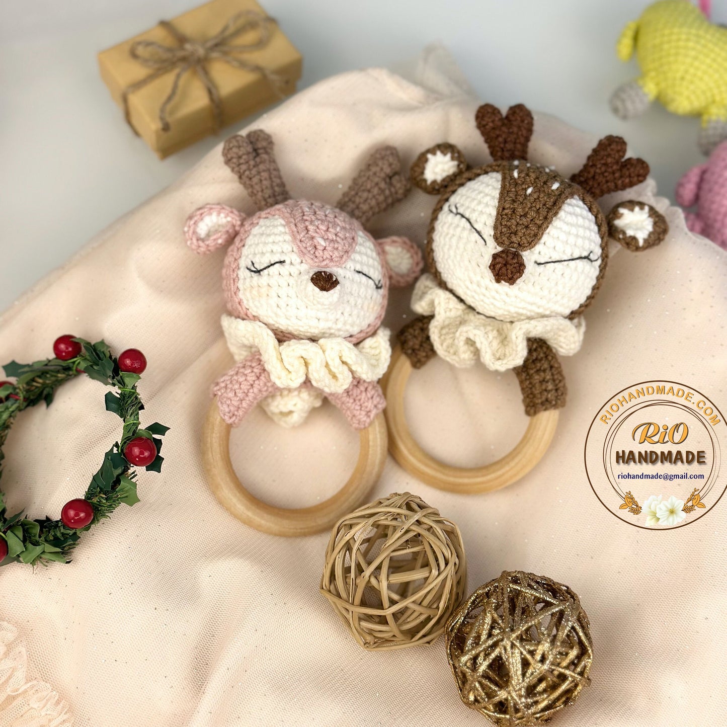 Personalized Baby Gift, Crochet Deer Rattle, Baby Crochet Rattle Gift, Baby Shower Gift, Toy Rattle With Name, Christmas Gift