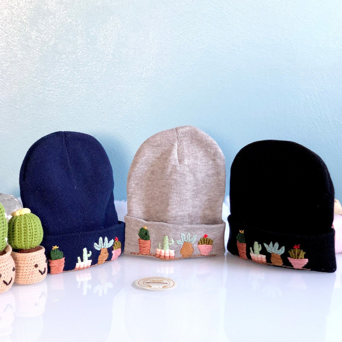 Hand embroidered Beanie, Winter Hat, Plant Hat, Handmade Hat, Cactus Embroidery