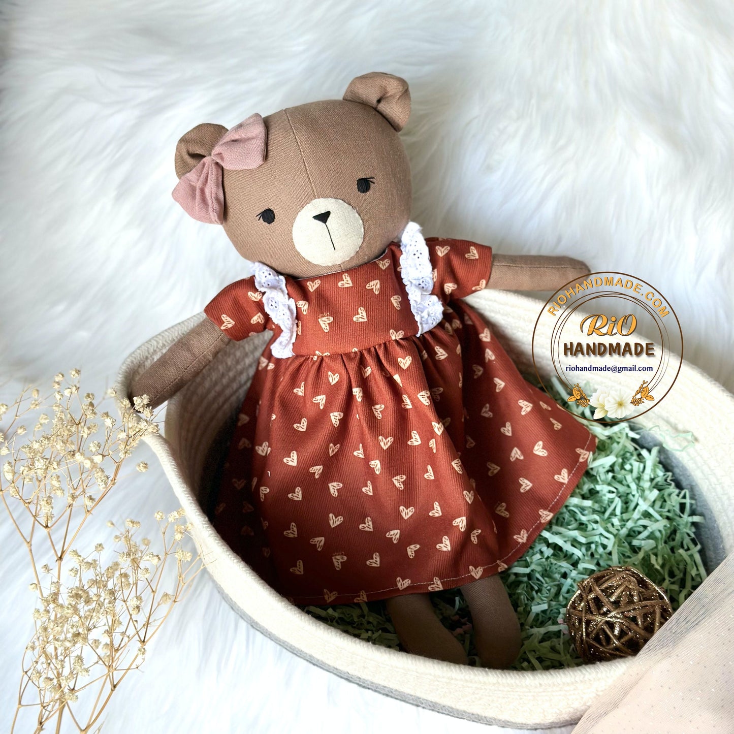 Ready To Ship, Rio Handmade Linen Bear Toy, Nursery Decor Stuffed, Linen Baby Toy, Stuffed Lion Toy For Toddler, Kid, Adult Hobby