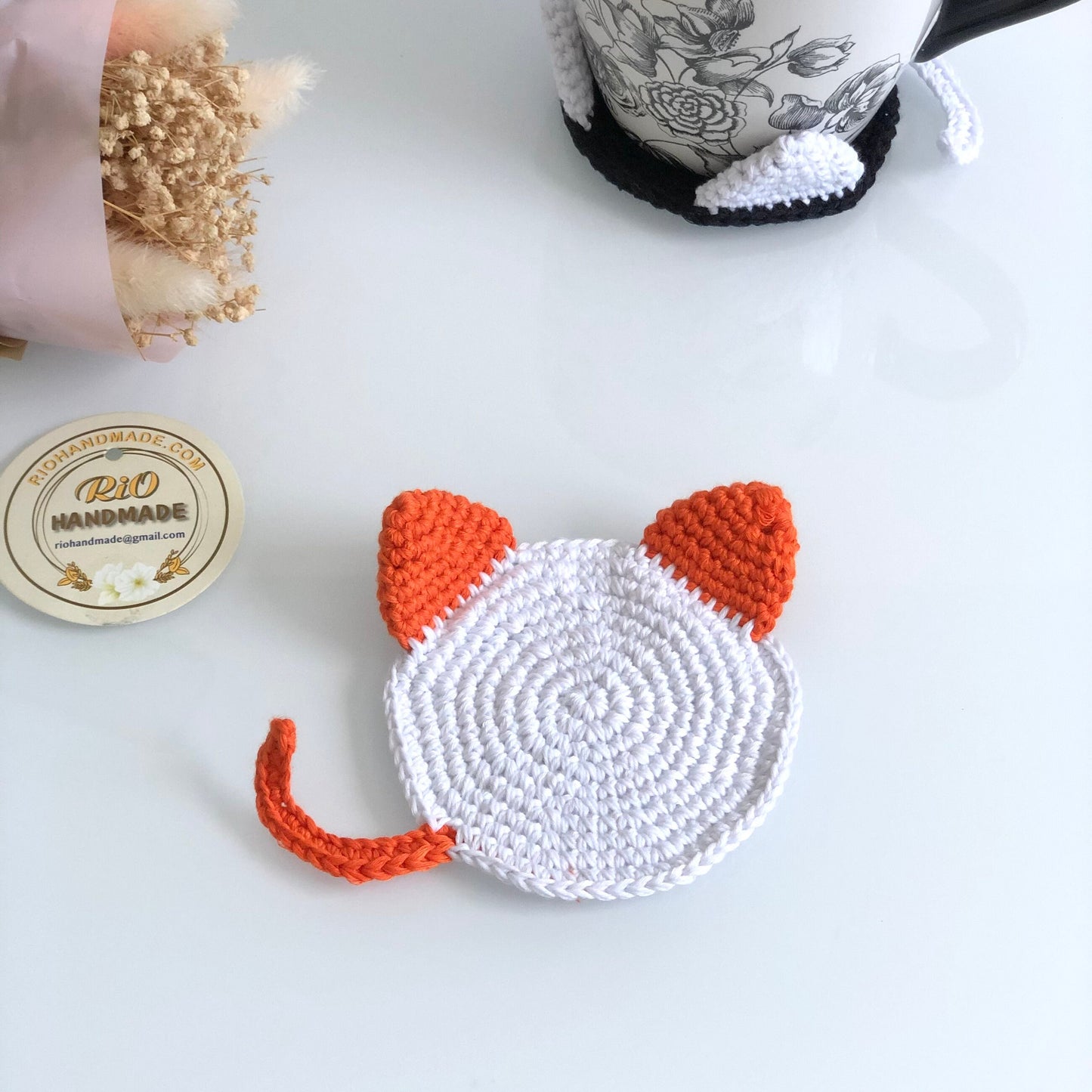 Handmade Cat Coaster Crochet, Amigurumi Coaster, Cat Coaster, Mug Rug, Kitten Mug Rug, Housewarming Gift, Home Decor