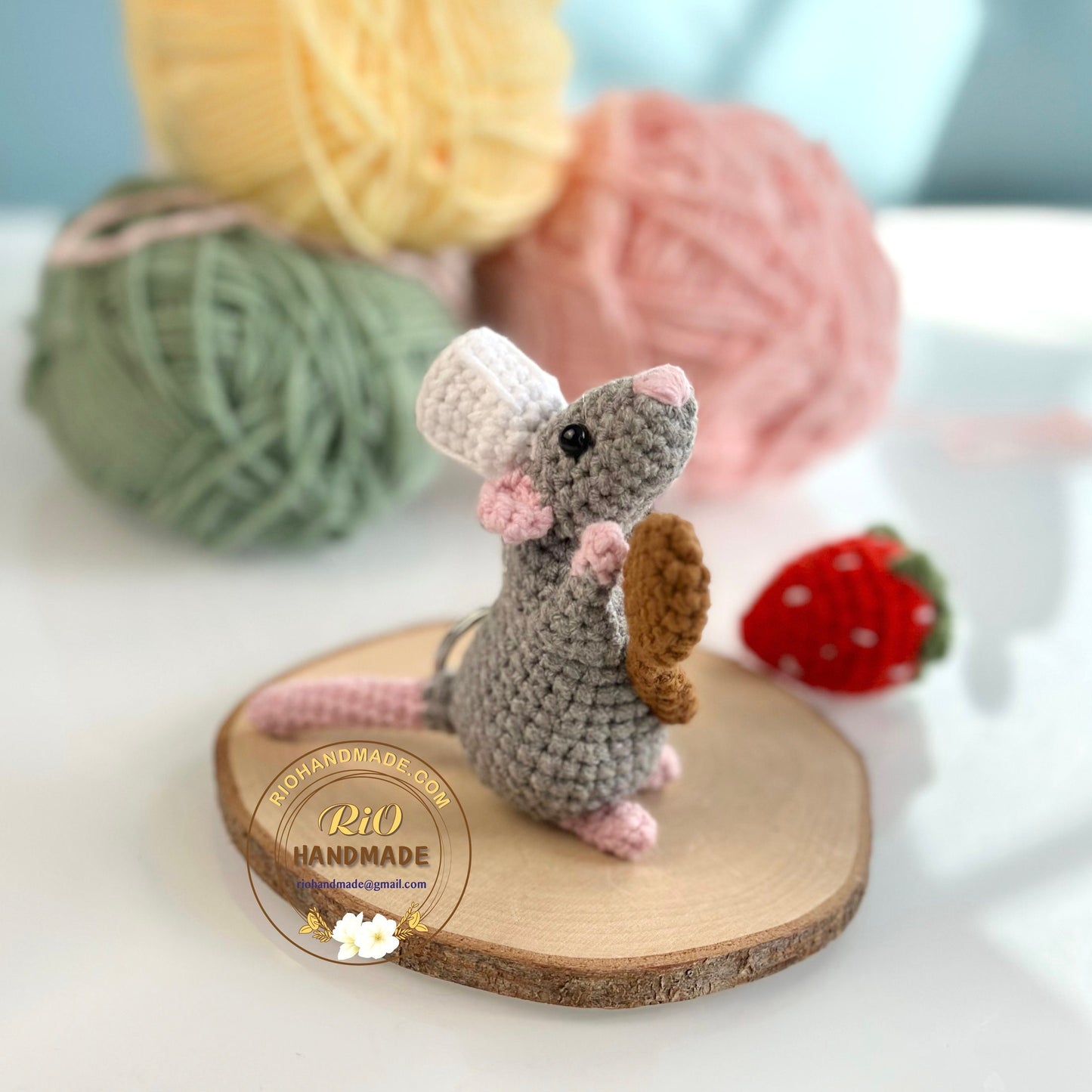 Handmade Rat, Crochet Chef Rat, Amigurumi Rat, Crochet Rat Keychain, Crochet Car Rear View Mirror Hanging, Cute Gift.