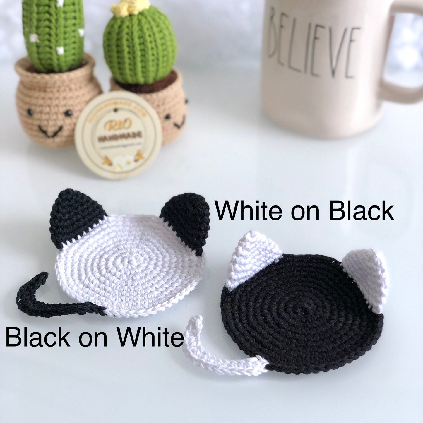 Handmade Cat Coaster Crochet, Amigurumi Coaster, Cat Coaster, Mug Rug, Kitten Mug Rug, Housewarming Gift, Home Decor