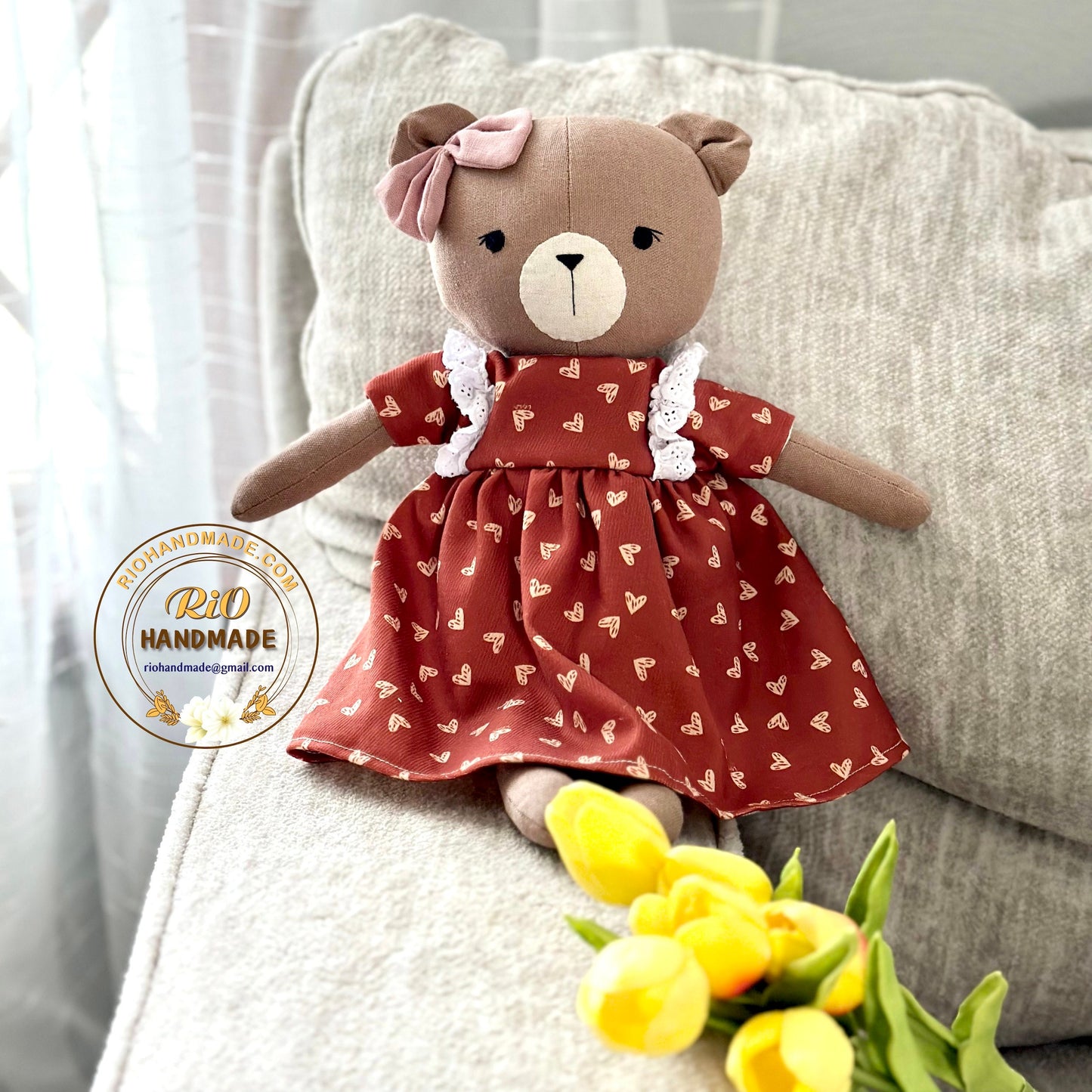 Ready To Ship, Rio Handmade Linen Bear Toy, Nursery Decor Stuffed, Linen Baby Toy, Stuffed Lion Toy For Toddler, Kid, Adult Hobby